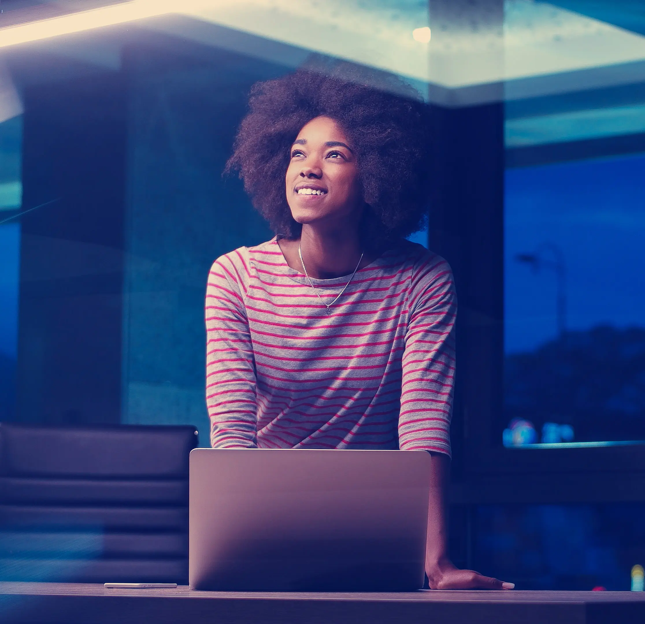 Woman happy in the workplace.