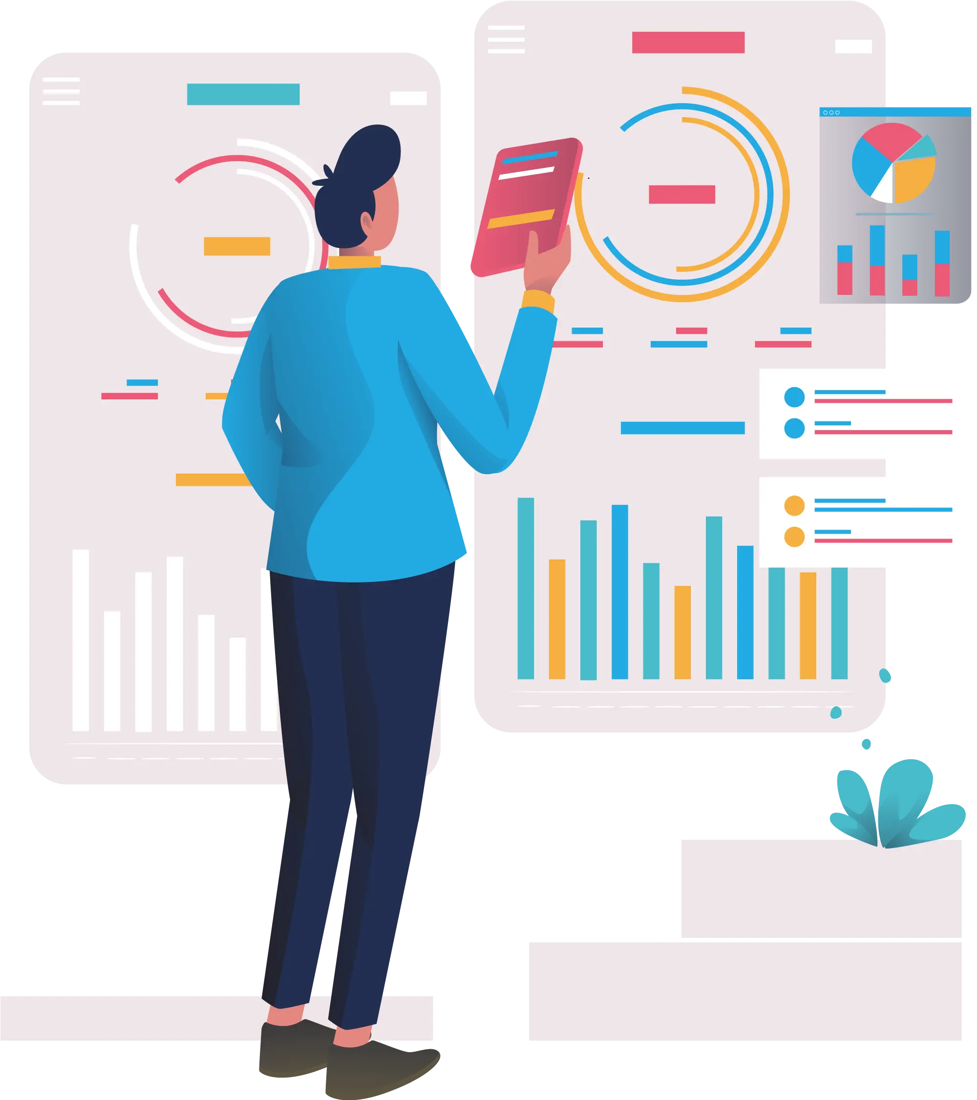 illustration of a standing man analysing sales data